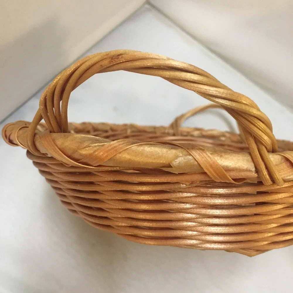 Wicker Oval Serving Basket Tray Unisex Medium Tan Woven Boho Decor Dual Handles